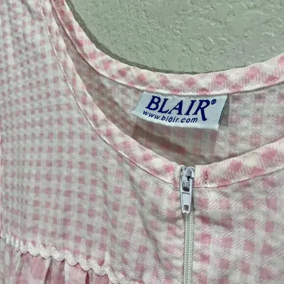 Vintage 1980s Blair Pink & White Gingham Sleeveless House Dress Womens Large - Picture 10 of 10